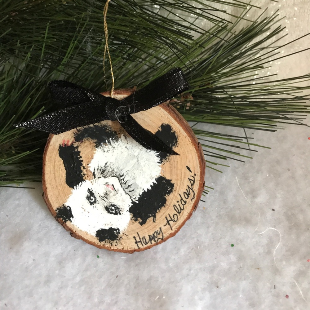 Wood round Handpainted Baby Panda ornament